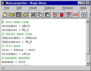 Screenshot of the menu editor